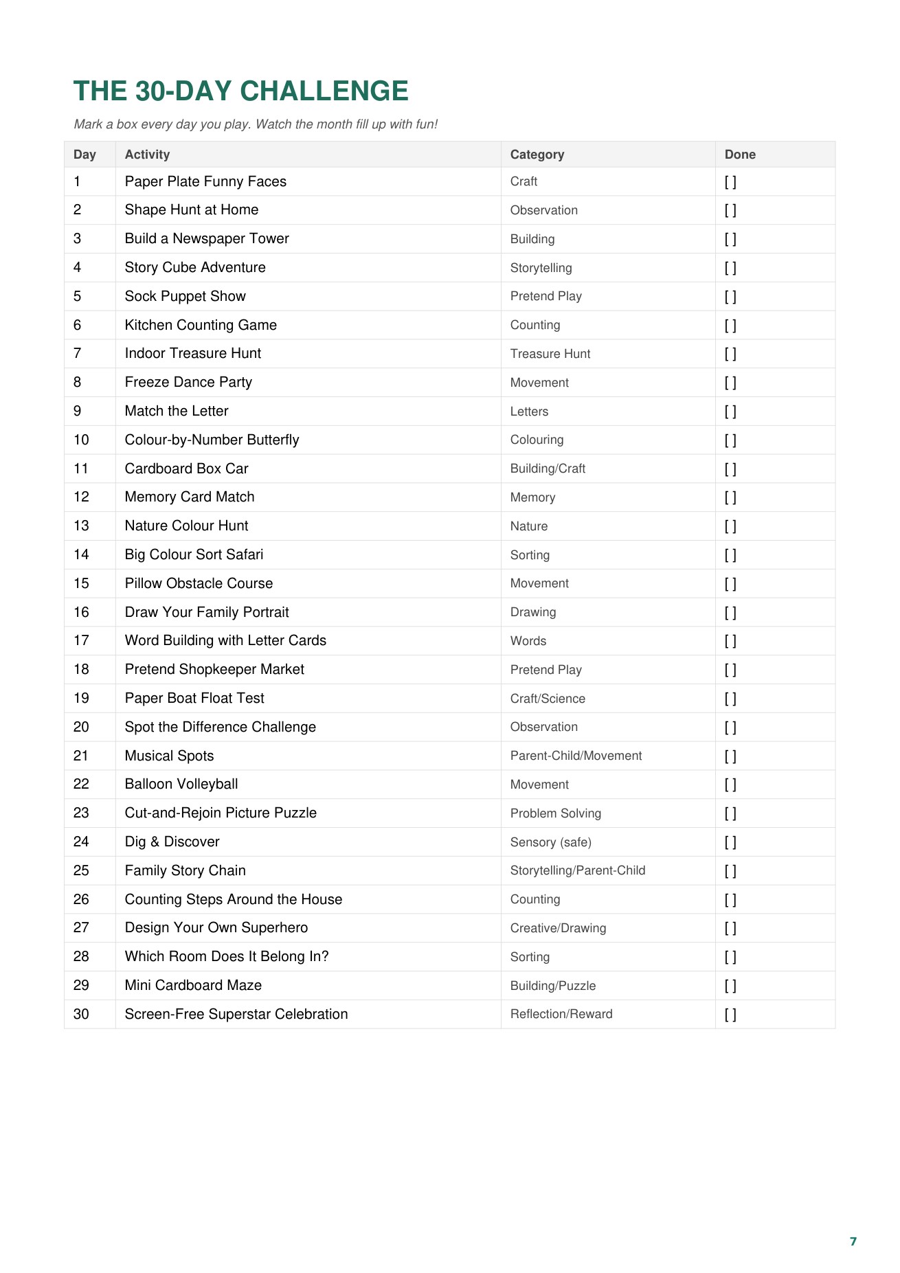 30-Day Calendar